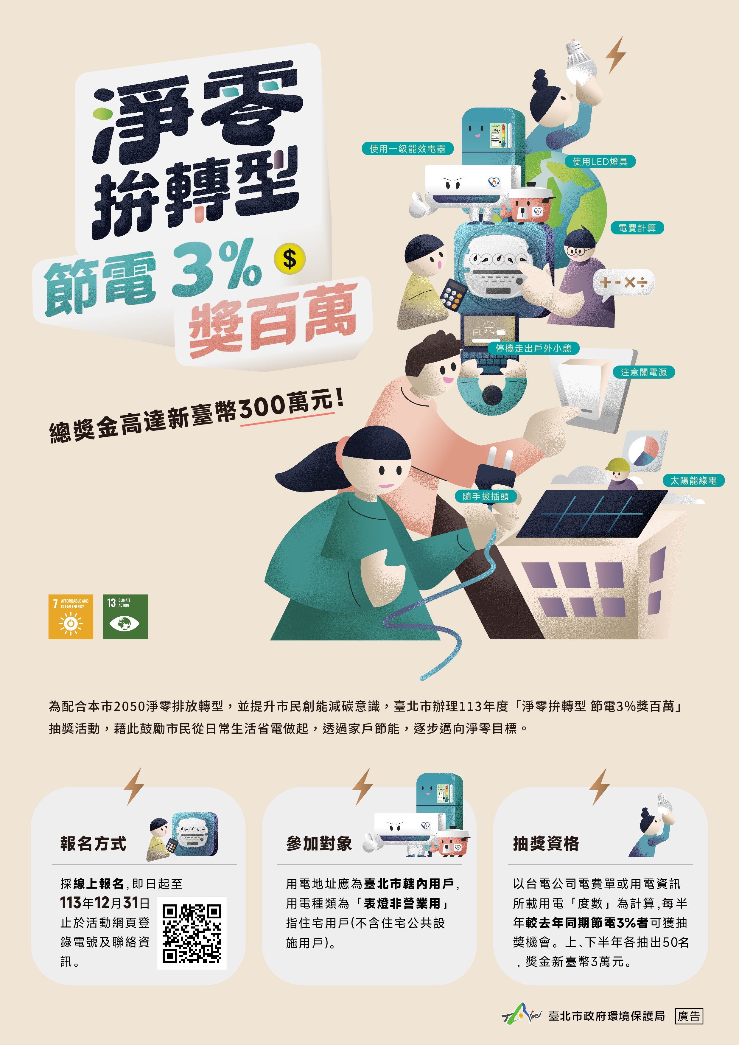 「淨零拚轉型節電3%獎百萬」海報